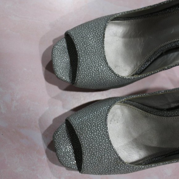 Calvin Klein Cora Blue Speckled Leather Square Toe High Heels sz 7 - Picture 5 of 10